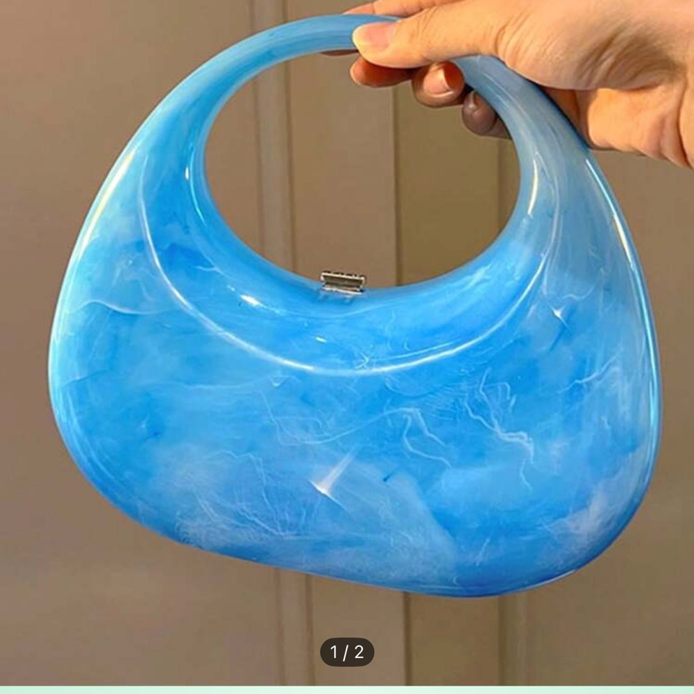 SHEIN Blue Crescent Clutch with Glossy Finish